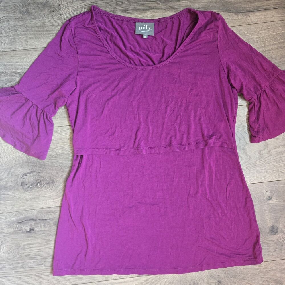 Milk Nursingwear Maternity Shirt Medium Magenta Purple Bell Sleeve Breastfeeding